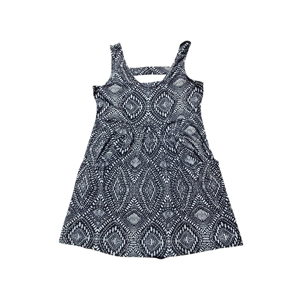 Portocruz Womens Black White Geometric Diamond Print Cutout‎ Back Dress L